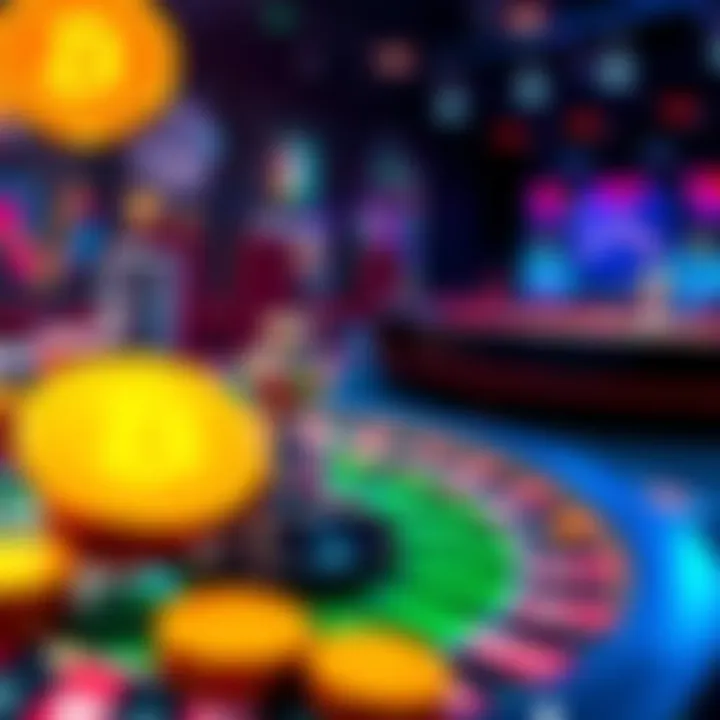 A graphic showing a digital casino with Bitcoin symbols and a roulette wheel, representing the shift to cryptocurrency gambling.