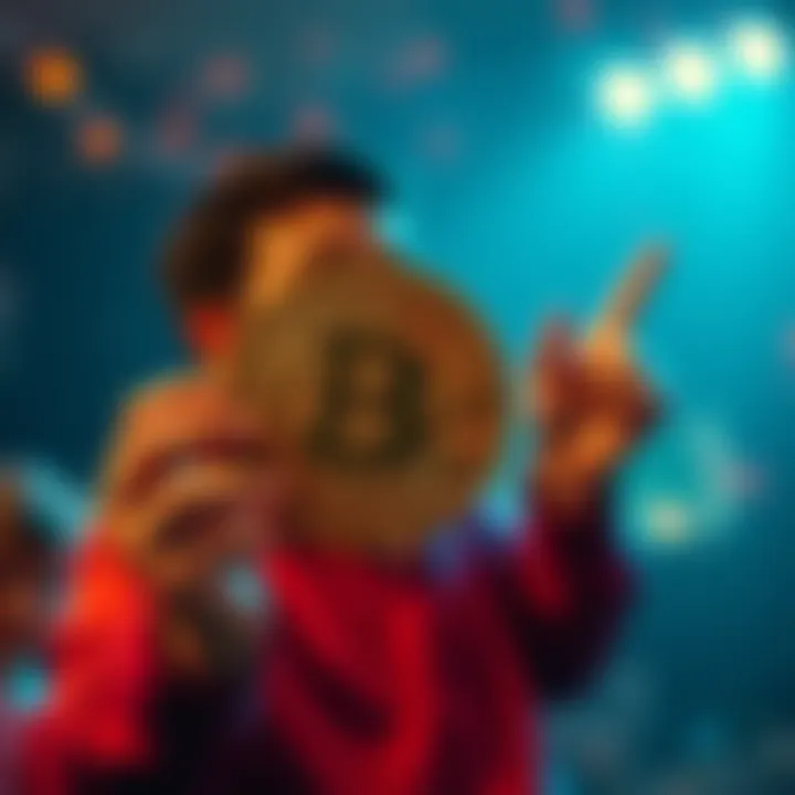 A person holding a Bitcoin symbol with a joyful expression, celebrating their ownership of 1 Bitcoin.