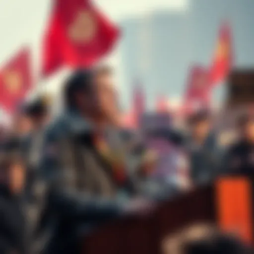 Bitcoin CEO speaking at a rally, advocating for lower cryptocurrency prices to promote accessibility and adoption.