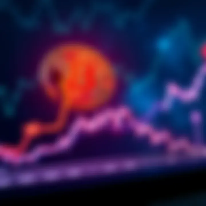 Graph showing Bitcoin price increase with arrows pointing up, indicating market growth and interest.