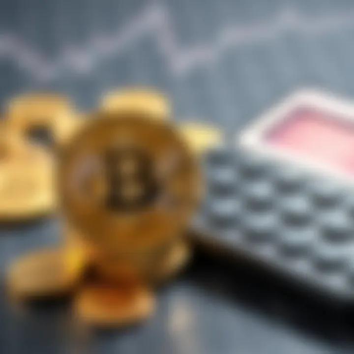 A stack of Bitcoin coins next to a calculator, symbolizing financial planning for early retirement.