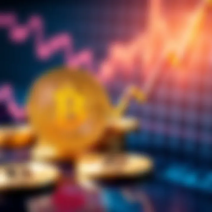 A stack of Bitcoin coins next to a rising graph that symbolizes financial growth