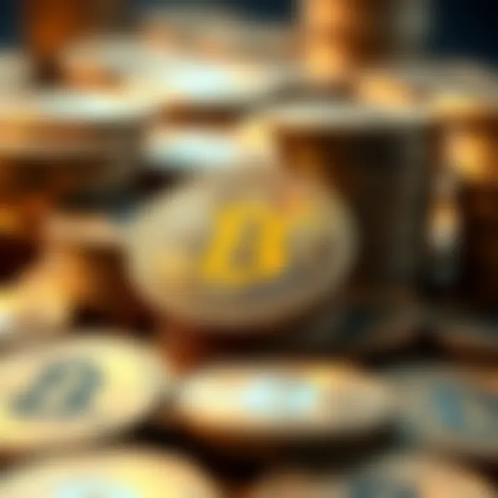 A close-up view of Bitcoin coins with a visual representation of Satoshis, highlighting their potential value in future transactions.