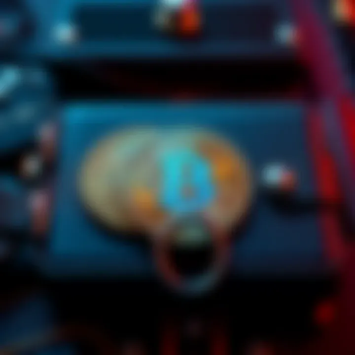 A secure Bitcoin wallet showing a physical representation of Bitcoin coins and a lock symbol, emphasizing personal ownership and security.