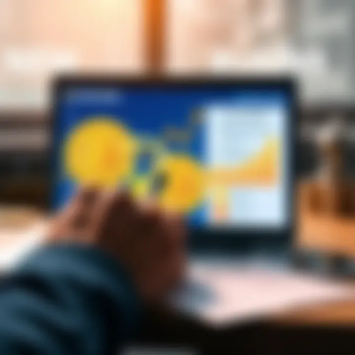 A person analyzing Bitcoin collateral loans on a laptop, with Bitcoin graphics and loan agreement documents displayed.