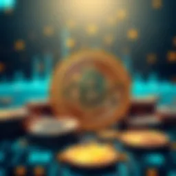 An illustration showing Bitcoin coins and symbols representing decentralization and self-custody, with a digital backdrop