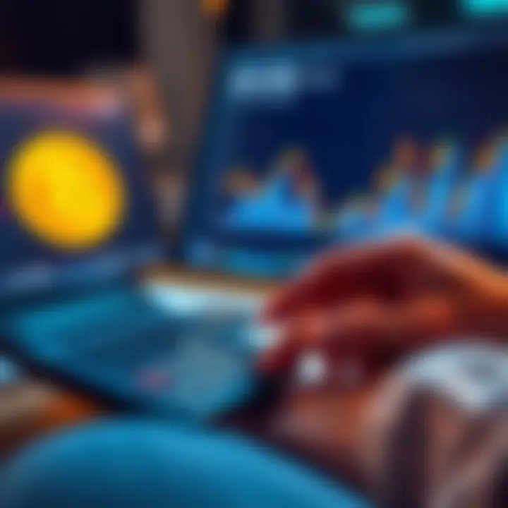 A person calculating Bitcoin cost basis with a calculator and charts showing gains and losses, representing tax implications.