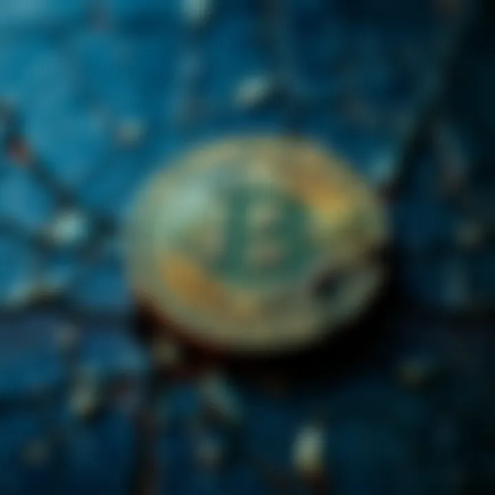 A broken Bitcoin symbol on a cracked surface, symbolizing challenges faced by cryptocurrency.