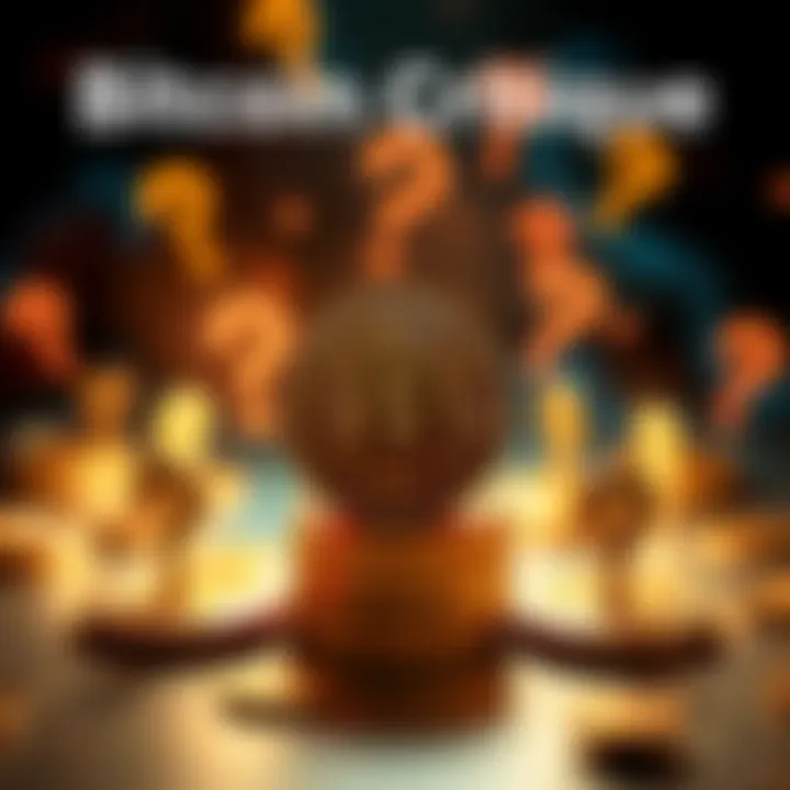 A graphic showing Bitcoin coins surrounded by question marks and critical words about Bitcoin, representing the debate over its value.