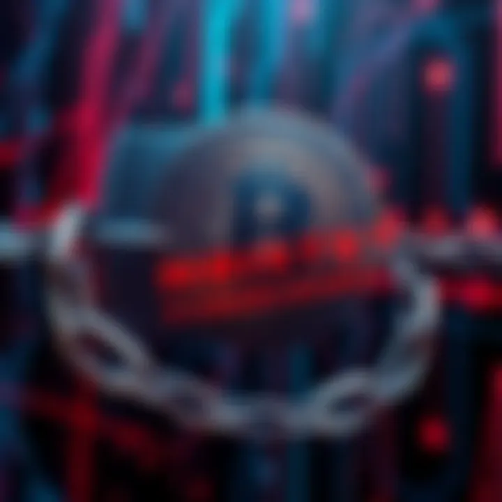 A visual representation of Bitcoin with digital locks and chains symbolizing cybercrime