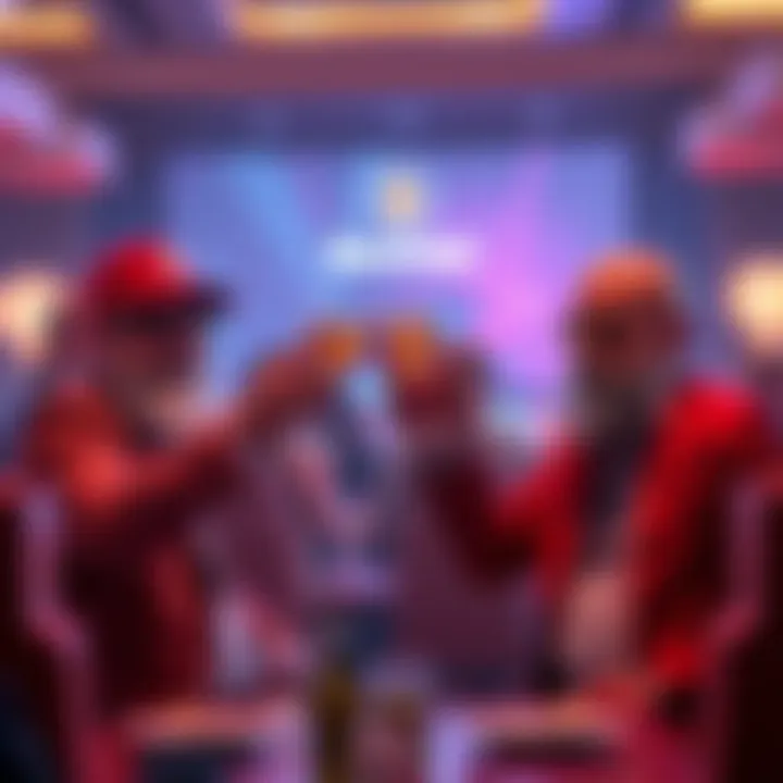 Bitcoin Dad and Nexa Dad raising glasses in celebration at an event, symbolizing collaboration in the cryptocurrency space.