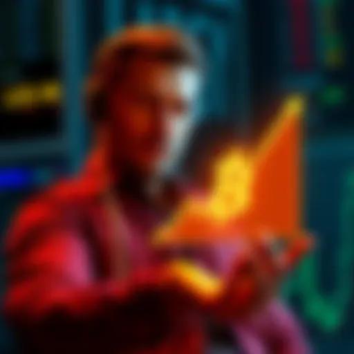 Bitcoin DCA Strategy An investor showing a BTC symbol with a chart indicating growth, symbolizing dollar-cost averaging strategy.