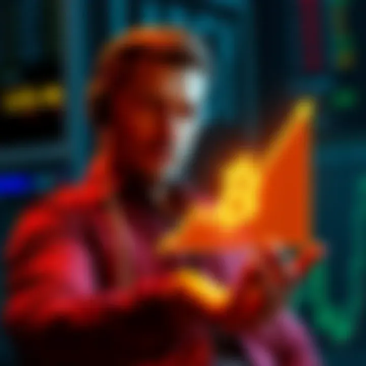 Bitcoin DCA Strategy An investor showing a BTC symbol with a chart indicating growth, symbolizing dollar-cost averaging strategy.