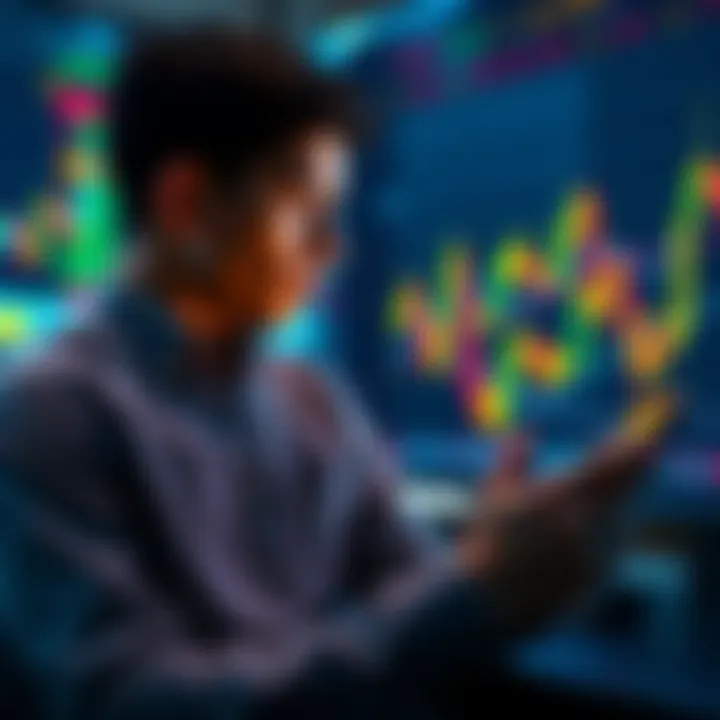 A person analyzing Bitcoin price graphs with a calculator, contemplating dollar-cost averaging as an investment strategy.