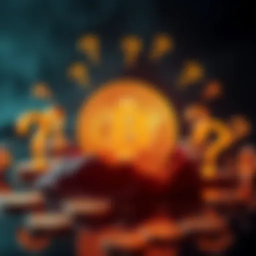 A graphic showing Bitcoin symbol with question marks around it, representing doubts about its legitimacy.