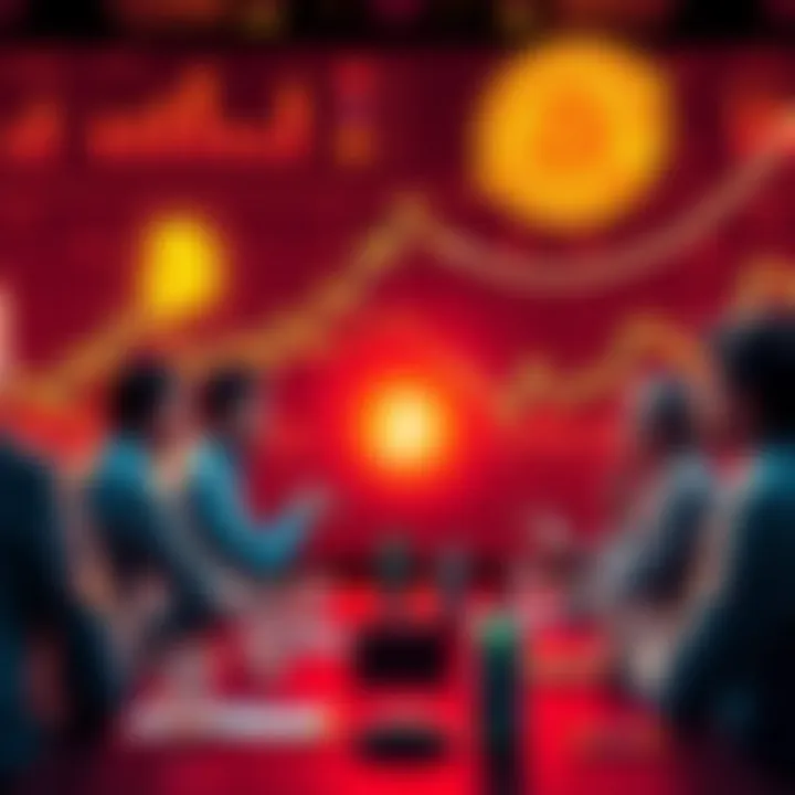 A group of people discussing Bitcoin's original vision versus its current narrative, with charts and symbols of cryptocurrency in the background.