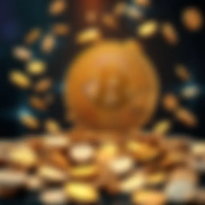 A Bitcoin symbol surrounded by coins that appear to be falling, representing the decline of Bitcoin's value