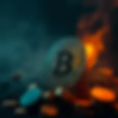 A visual representation of Bitcoin with a downward trend, symbolizing its struggles in the market, surrounded by a gloomy atmosphere.