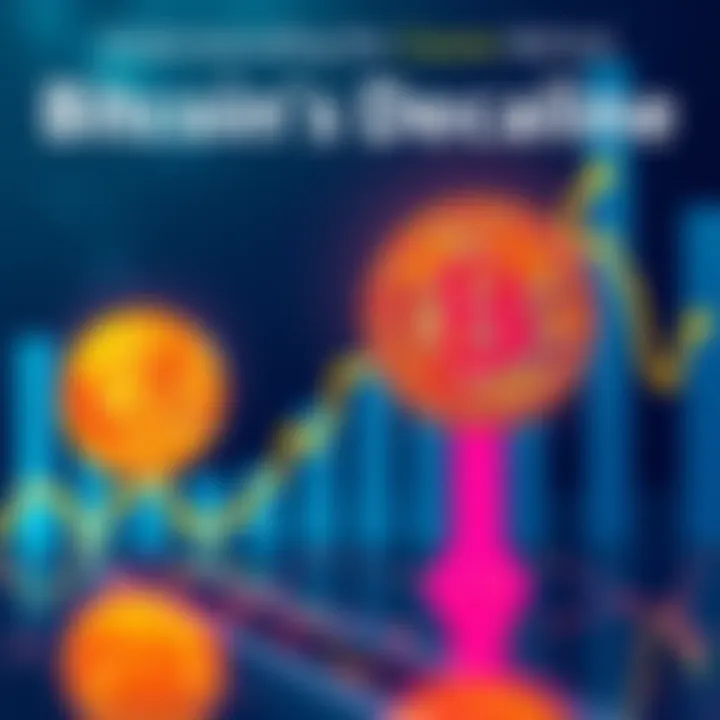 A downward graph representing Bitcoin's value drop with a Bitcoin symbol in the foreground