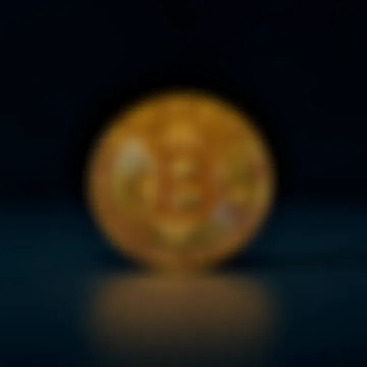 Bitcoin as Digital Gold A golden Bitcoin coin against a dark background, symbolizing its value and reputation as digital gold.