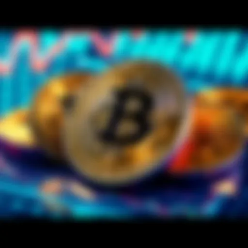 A visual representation of Bitcoin coins with graphs showing economic growth and technology advancements in 2026.