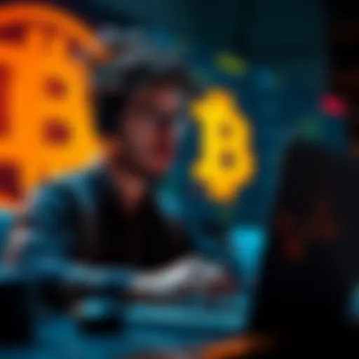 Bitcoin Enthusiast with Charts A person passionately analyzing Bitcoin charts on a laptop with a glowing Bitcoin symbol in the background
