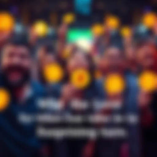 A group of people smiling and holding Bitcoin symbols, showing excitement about cryptocurrency