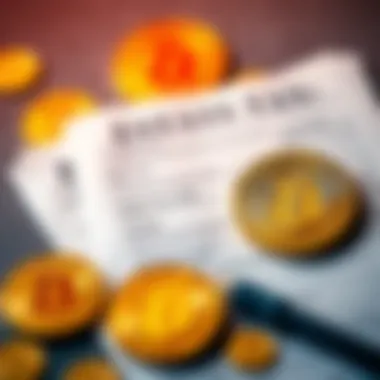 A visual representation of Bitcoin coins beside a tax document, illustrating the conflict between cryptocurrency and estate taxes.
