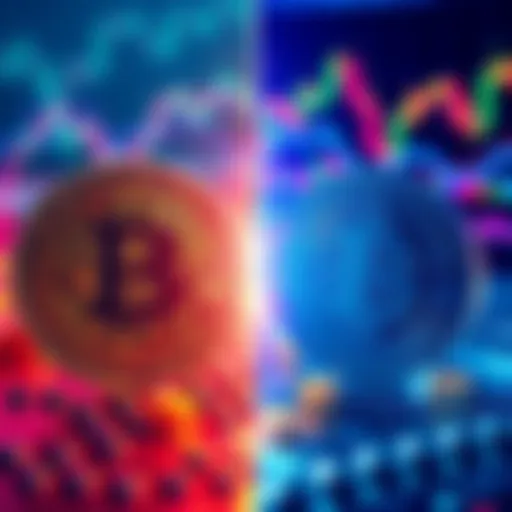 Comparison of Bitcoin and ETF investment options with cryptocurrency graphics