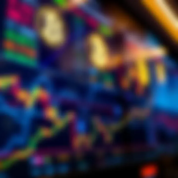 A stock exchange display showing Bitcoin ETF prices fluctuating on a digital board with Bitcoin symbols in the background.