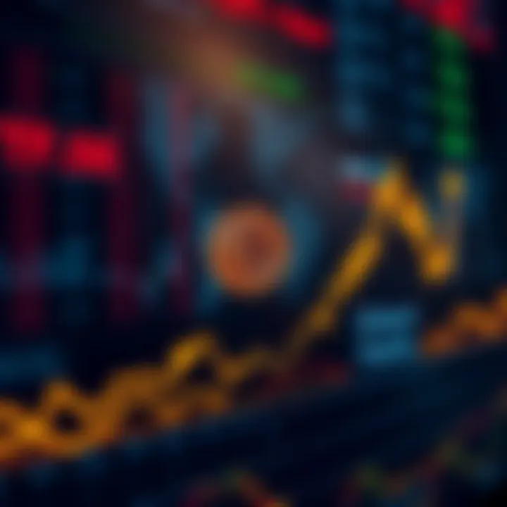 A line graph showing the rising prices of Bitcoin and Ethereum, with a background of financial news headlines about ETFs and investments.