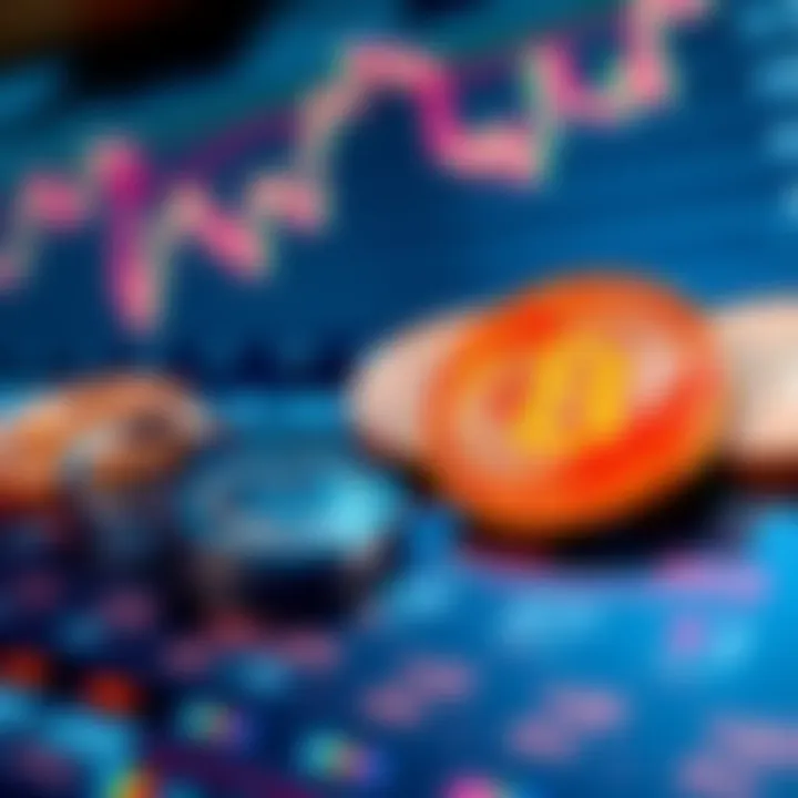 A visual representation of Bitcoin coins on a digital exchange platform with a security key nearby.
