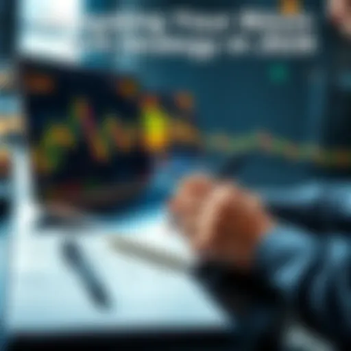 A person analyzing Bitcoin charts and planning an investment strategy with a laptop and notepad