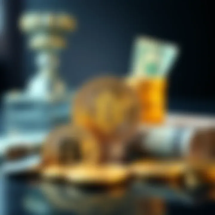 Illustration showing Bitcoin coins alongside traditional cash, symbolizing the debate between cryptocurrency and fiat currency.