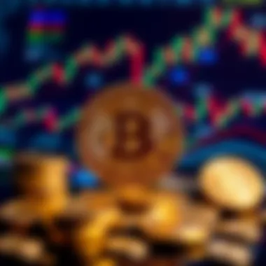 A digital Bitcoin symbol set against a backdrop of financial charts and coins, representing its influence in today's economy.