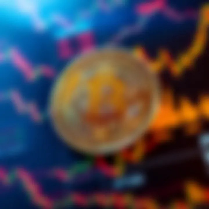 A Bitcoin symbol surrounded by various financial charts showing market trends