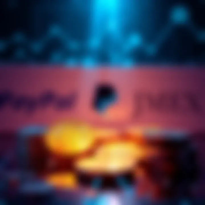 A visual of Bitcoin symbols with logos of AMEX, PayPal, and JPMorgan in the background, representing institutional interest in cryptocurrency.