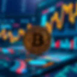 A visual representation of Bitcoin being used in lending and borrowing, with graphs showing financial growth and innovation in the background.