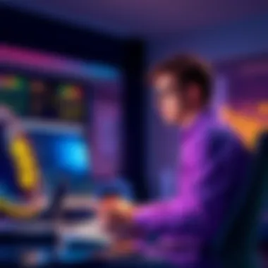 A person sits at a computer looking at Bitcoin purchasing options on various platforms