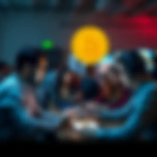 A group of people engaging in a lively discussion about Bitcoin on their devices in a digital forum setting.