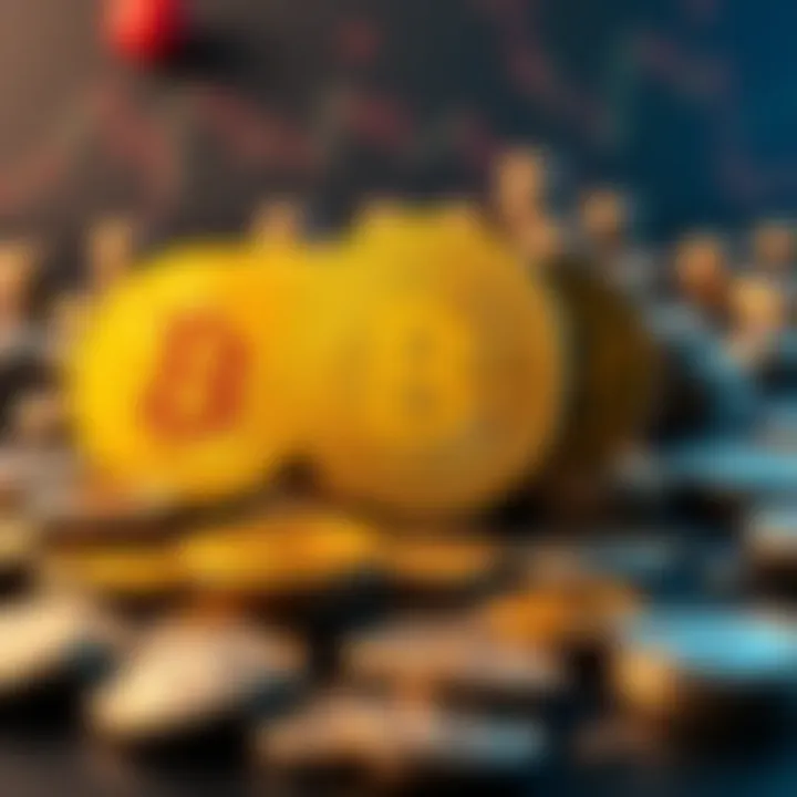 A visual representation of Bitcoin value changes with whole coins and fractions, showing profit and loss scenarios