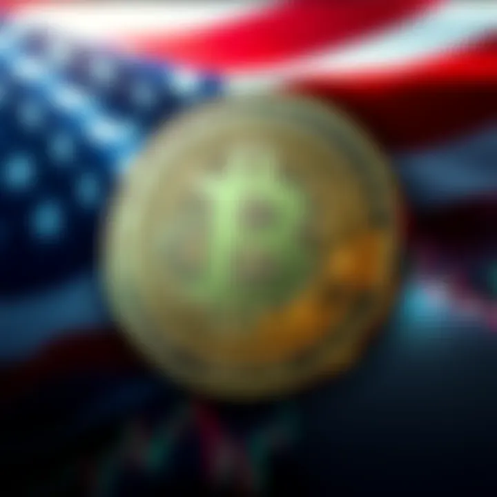 Bitcoin as a geopolitical tool A visual representation of Bitcoin symbolizing its role in global finance, with the US flag and trading charts in the background
