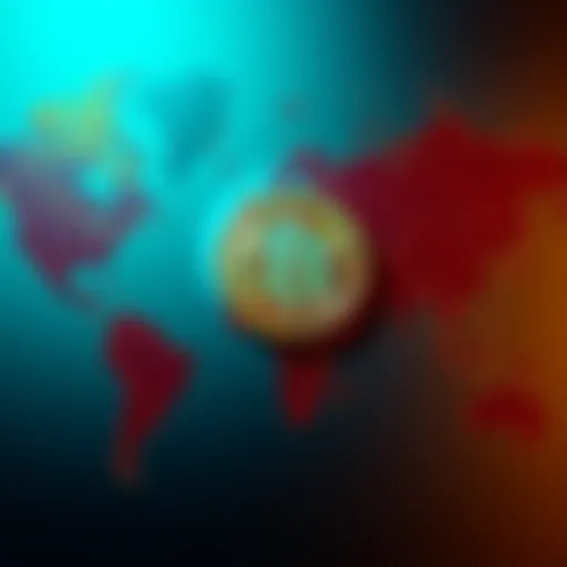Bitcoin symbol overlaying a world map, showcasing its connection to global markets and geopolitics.