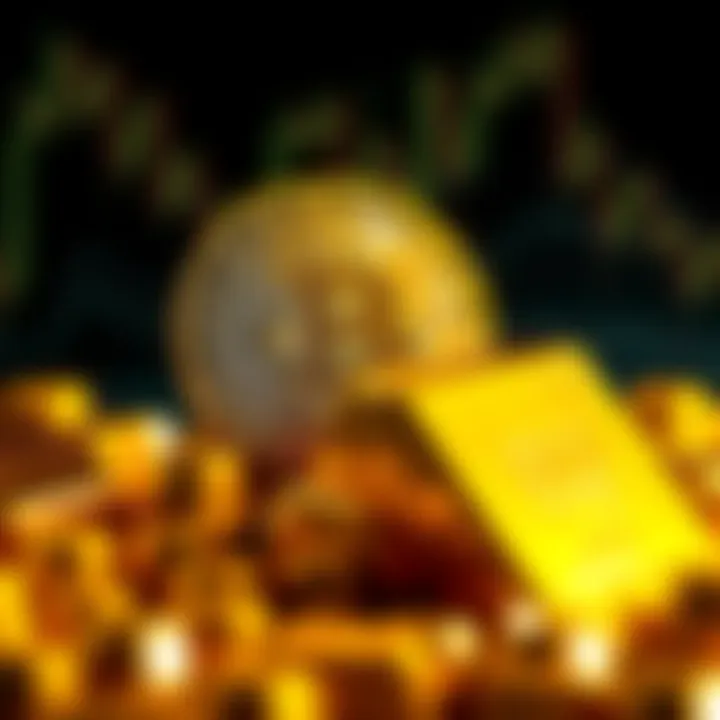 A visual comparison showing a Bitcoin symbol and gold bars, highlighting the difference in their market values, indicating Bitcoin's undervaluation against soaring gold prices.