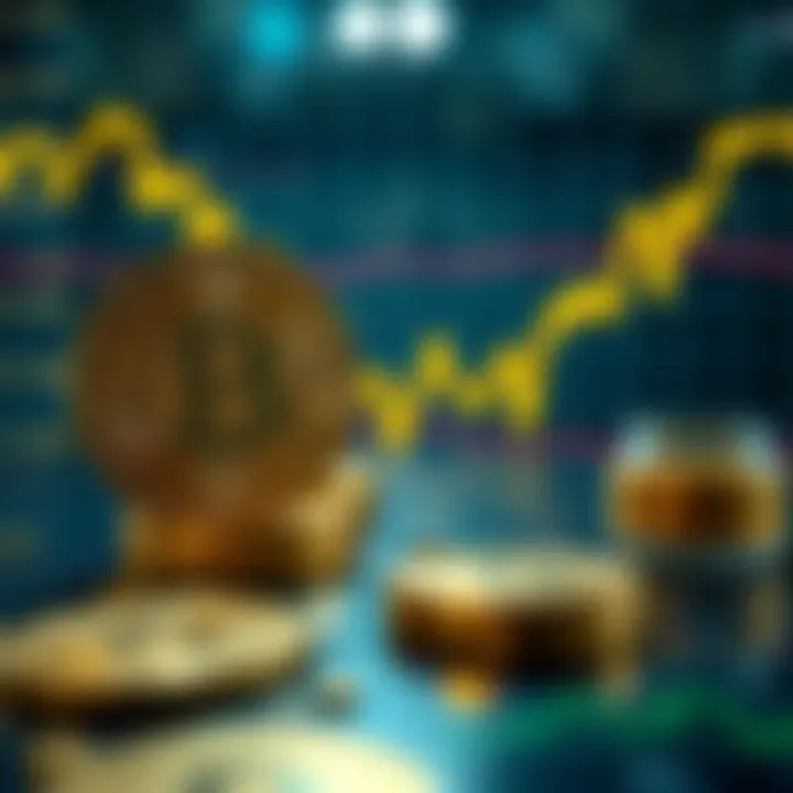 A visual showing Bitcoin and gold market trends with graphics indicating a decline in Bitcoin and a rise in gold prices.