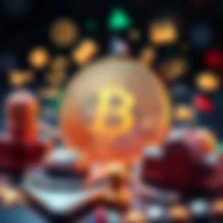 Bitcoin with government symbols Bitcoin symbol surrounded by government and finance icons representing investments and regulations