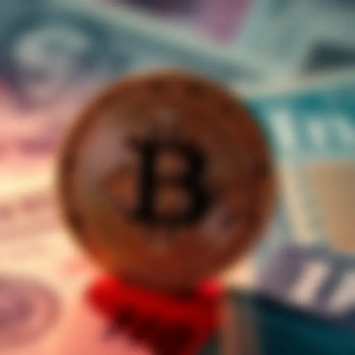 A Bitcoin symbol alongside a graphic of money printing by the government, highlighting the contrast between cryptocurrency and government policies