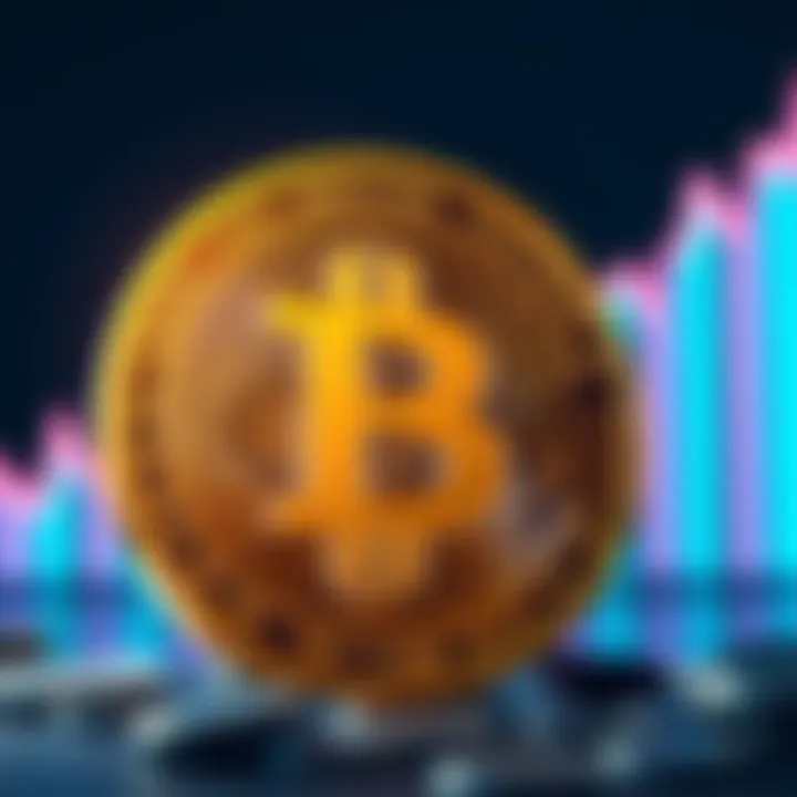 A Bitcoin symbol with an upward trending financial chart in the background.