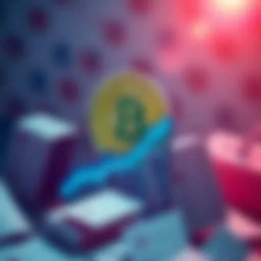 A visual representation of Bitcoin's growth with a graph showing upward trends in a background of voting ballots and polls.