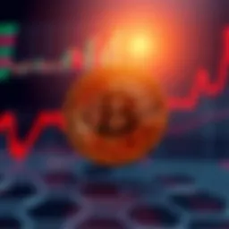 A Bitcoin symbol in front of a rising graph representing economic growth and cryptocurrency awareness.